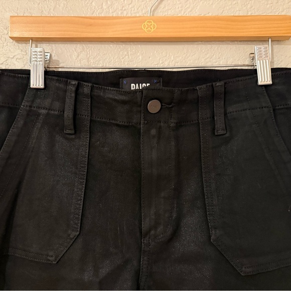 PAIGE Coated Black Mayslie Cropped Joggers in Black Fog Luxe - Picture 4 of 13